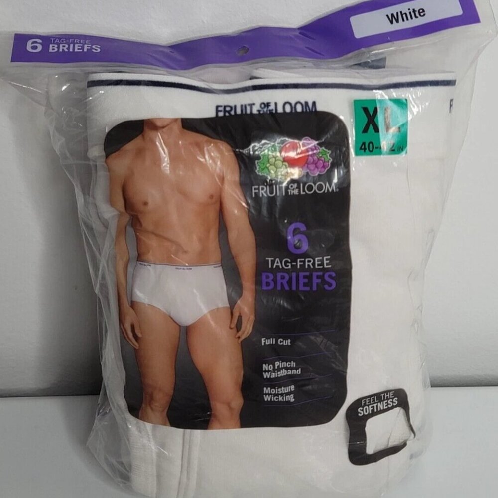 6 Fruit of the Loom Tag Free Briefs Set White Cotton Underwear XL 40-42 NEW Mens